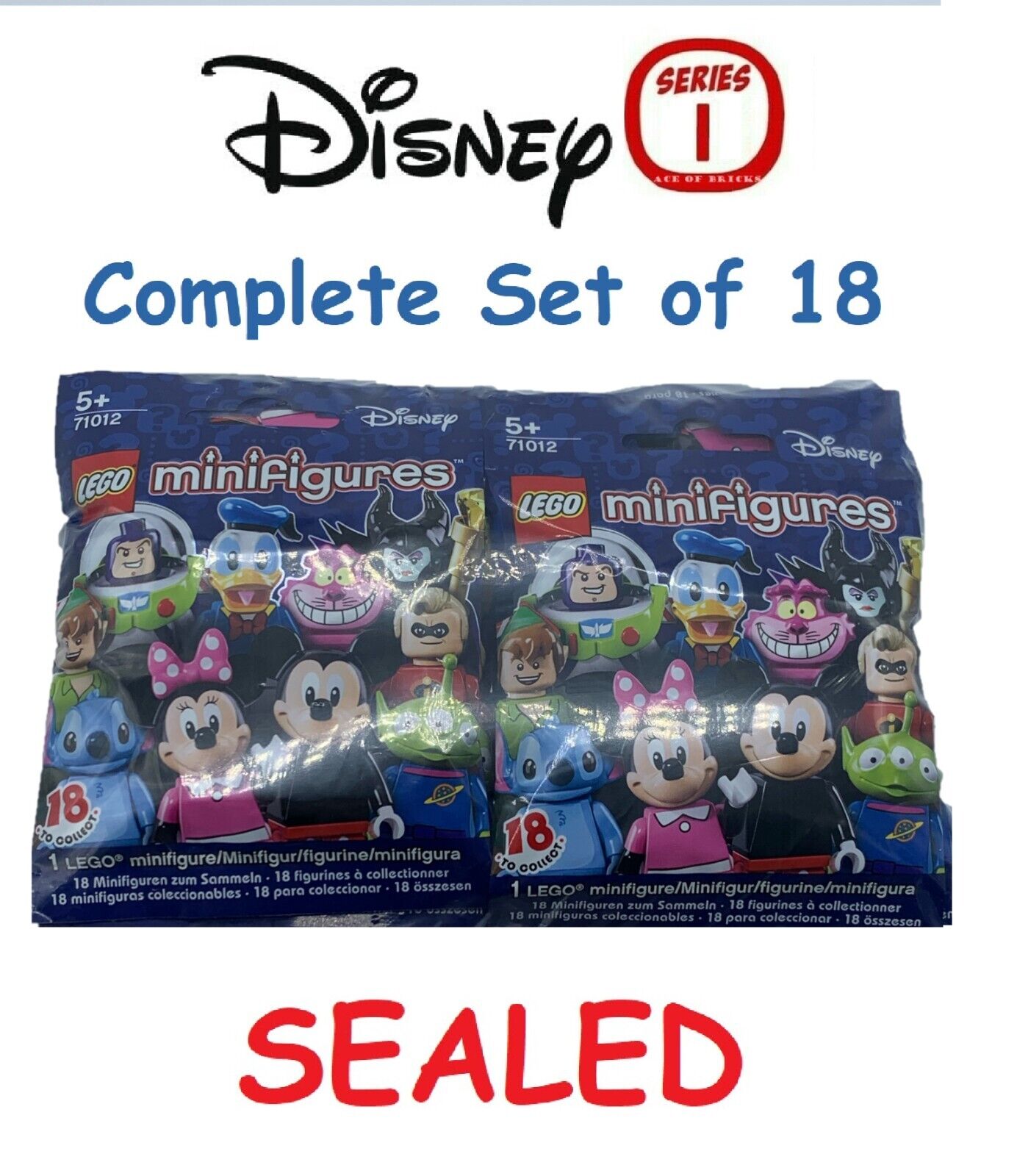 LEGO DISNEY Series 1 Collectible Minifigures 71012 - Complete Set of 18 (SEALED)