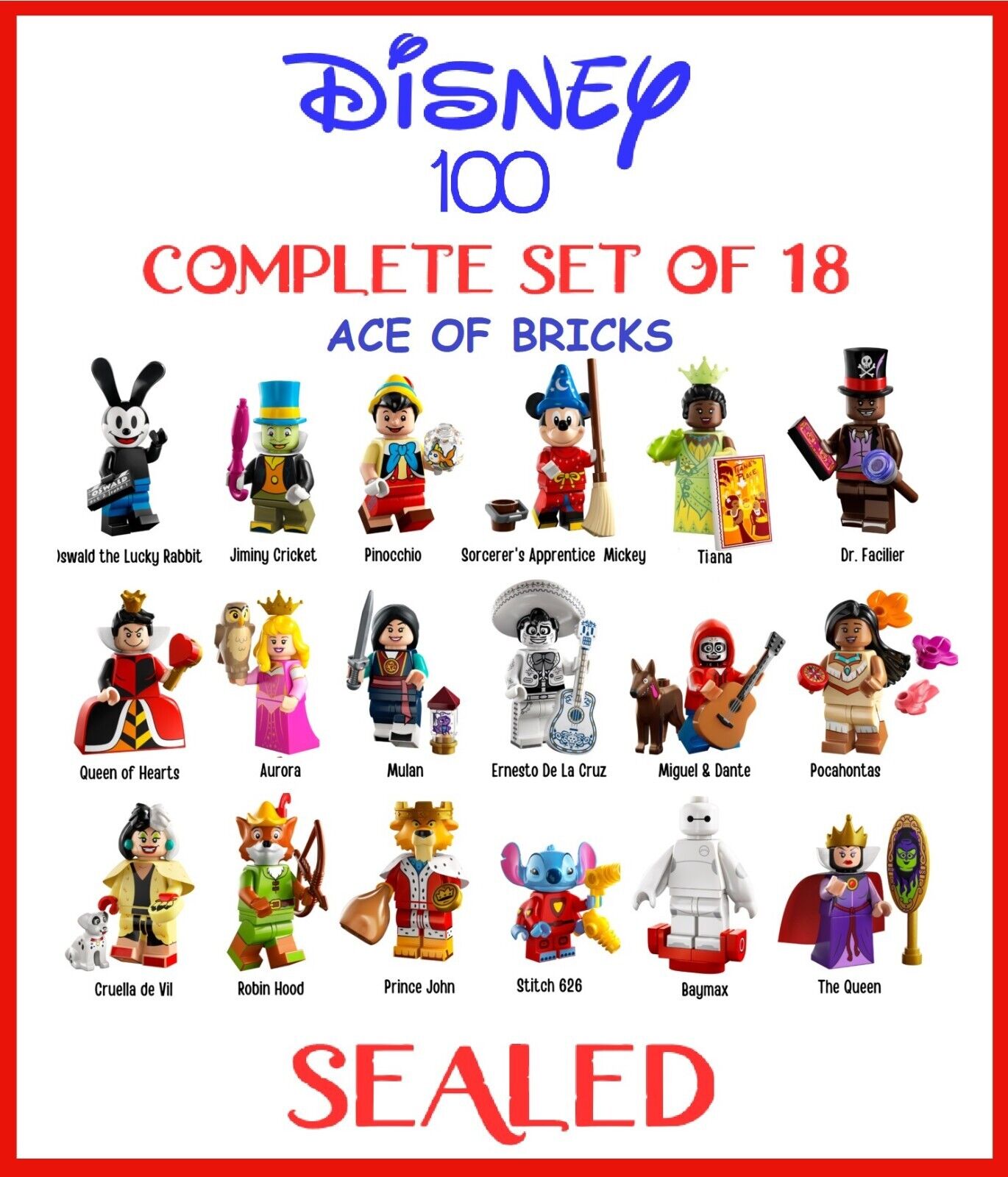 LEGO DISNEY 3 Minifigures 100th Anniversary 71038 - Complete Set of 18 (SEALED)